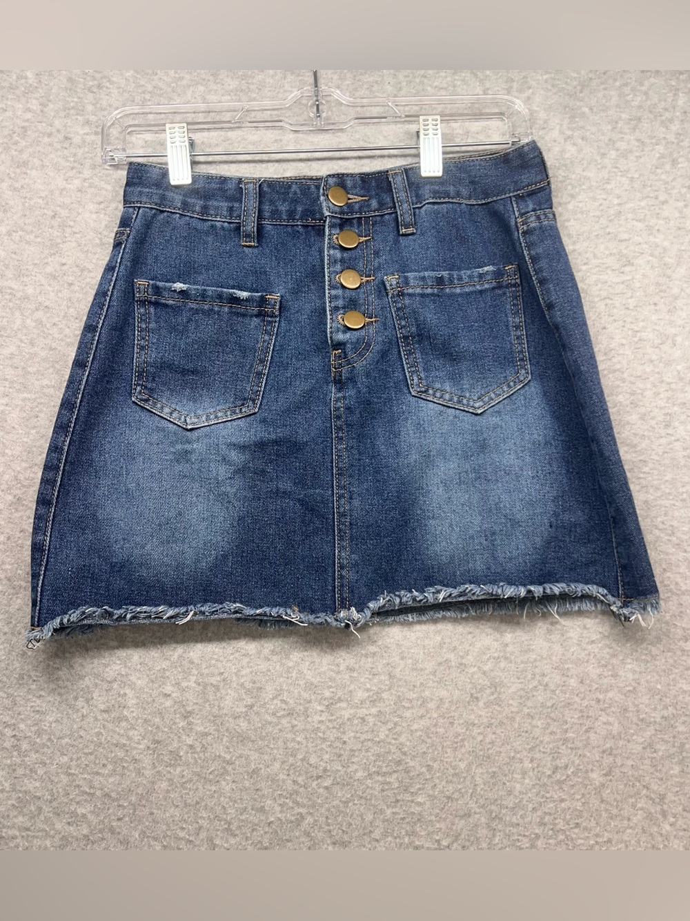 High-Waist Button-Front Denim Mini Skirt - Blue